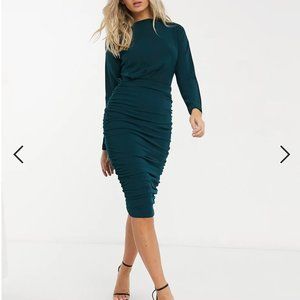 AX Paris ruched off-shoulder midi pencil dress in teal